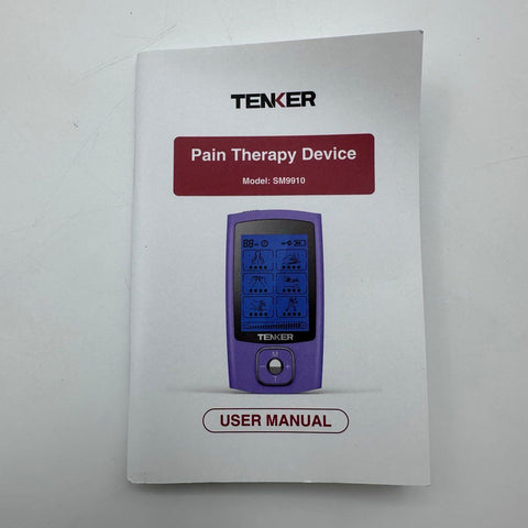 Tenker SM9910 Pain Therapy Device TENS Unit Purple Tested Powers On With Pads