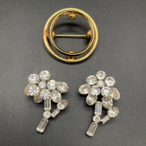 Vintage Costume Brooch Lot of 5 Rhinestone Faux Pearl 12K Gold Filled Pins
