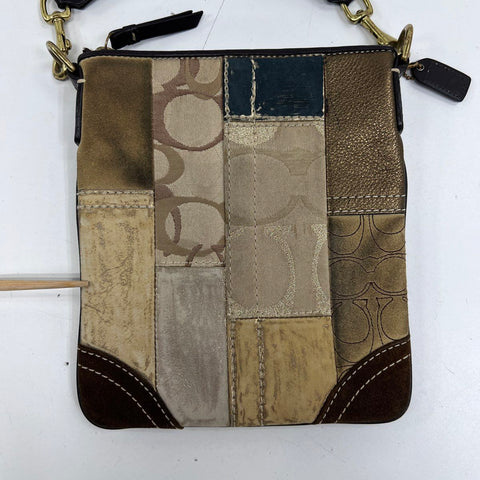 Coach Vintage Brown Patchwork Signature Canvas Suede Crossbody Swingpack Bag