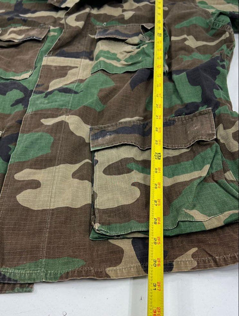 Vintage Military Woodland Camo Ripstop BDU Combat Jacket Shirt Men's Large Long