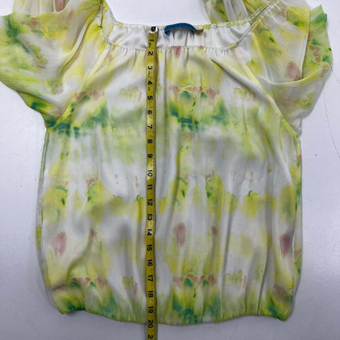 Alice & Olivia Women's Yellow Green Tie Dye Puff Sleeve Blouse Sz S