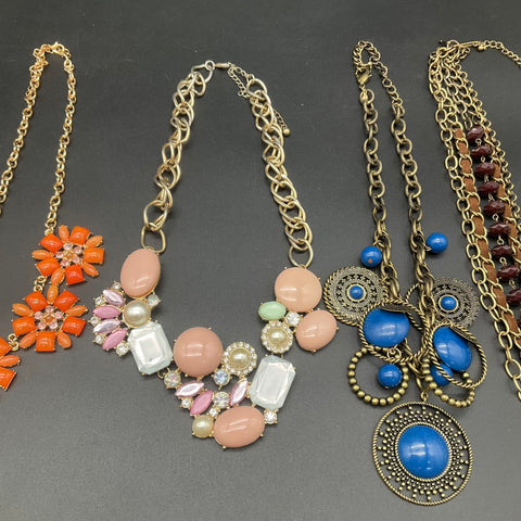Fashion Statement Jewelry Lot of 5 Boho Bib Floral Necklaces Gold Silver Tone