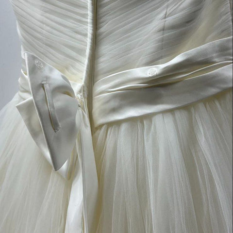 Oleg Cassini CWG322 Ivory Strapless Tea-Length Beaded Tulle Wedding Dress Sze 12