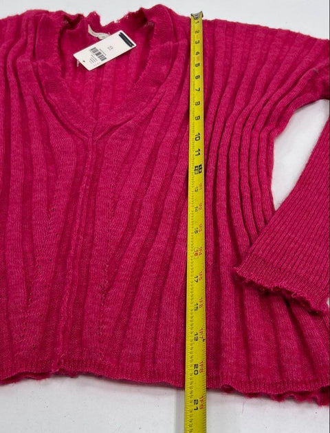 Pilcro Pink Rose NWT Wide Ribbed V-Neck Sweater Pullover Women's XS