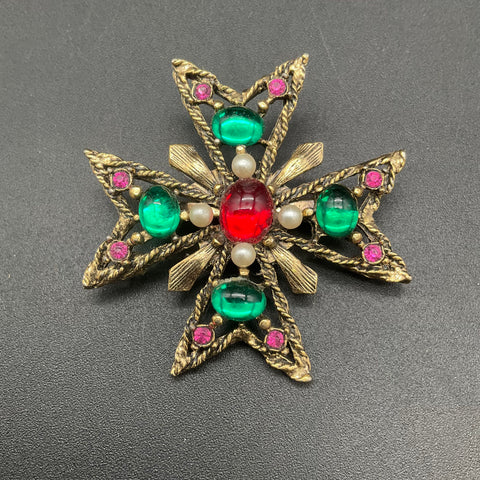 Vintage Rhinestone Costume Jewelry Brooch Lot of 4 Maltese Cross AB Wreath