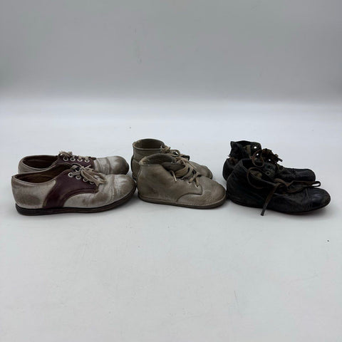 Vintage Lot of 3 Pairs Kids Shoes Saddle Boots Black Leather Size 8 4.75" Sole