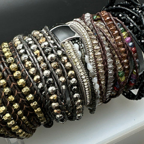 Boho Leather Wrap Bracelet Lot 15pc Beaded Rainbow Heart Turquoise Style Pave