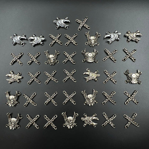 Biker Style Silver Tone Lace Up Boot Charms Lot of 37 Skull Eagle Engine