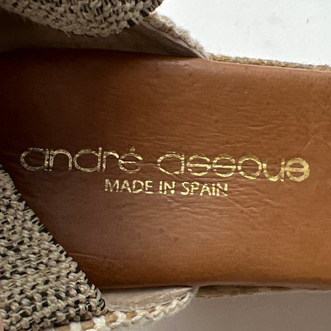 Andre Assous Woven Textile Espadrille Wedge Sandals Ankle Strap Tan Size 7
