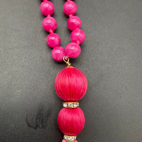 Kate Spade New York Gold Tone Pink Marbled Bead Tassel Necklace 18-20"