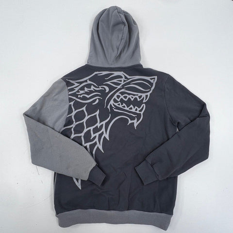 Game of Thrones Men's Gray House Stark Direwolf Asymmetric Zip Hoodie Sz M