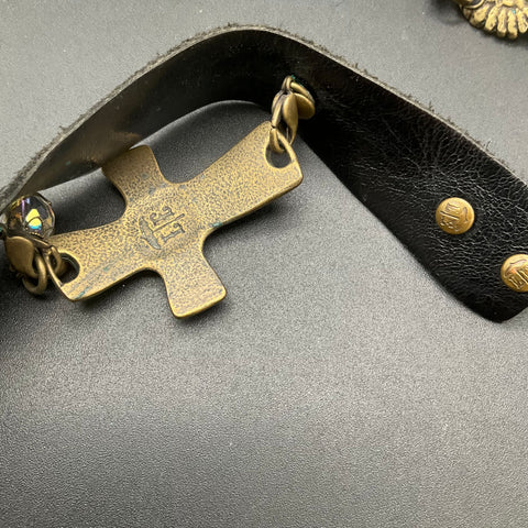 Lenny & Eva Brass Tone Jewelry Lot of 4 Bracelets Strength Blessed Cross Wing