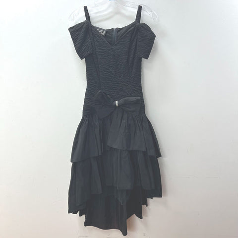 Vintage 80s Nuance Prom Party Dress Smocked High Low Ruffle Off Shoulder Bow