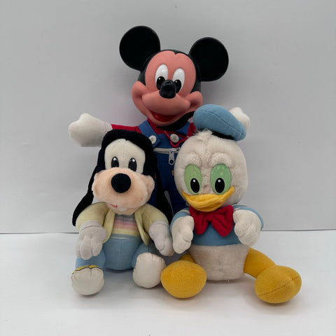 Disney Plush Lot 3 Pieces Mickey Mouse Donald Duck Goofy Vintage Mattel