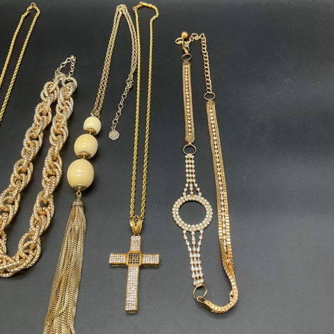 Graziano Gold Tone & Stainless Steel Cross Tassel Necklace Jewelry Lot of 5