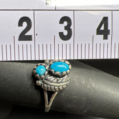 Sterling Silver Turquoise Leaf Ring Size 6.75 1.77g