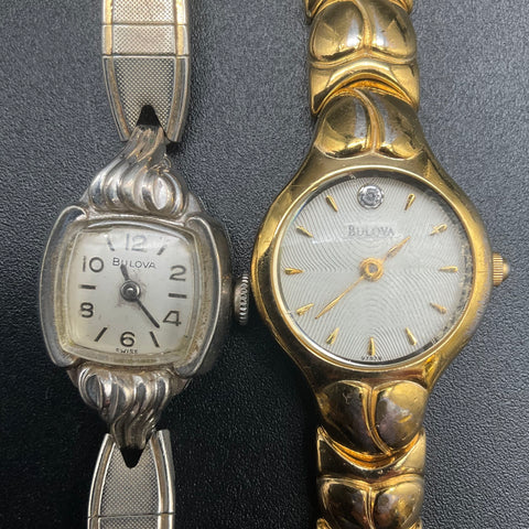 Lot of 2 Vintage Bulova Ladies Watches 10K RGP Bezel Diamond Accent