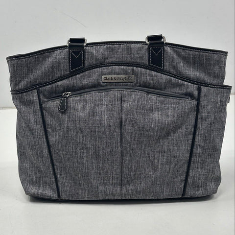 Clark & Mayfield Grey Canvas Laptop Tote Bag Black Trim Large Work Travel