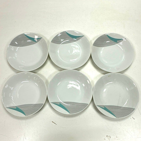 Bohemia Czechoslovakia Mid Century Geometric Rimmed Soup Bowls 6pc Set Porcelain