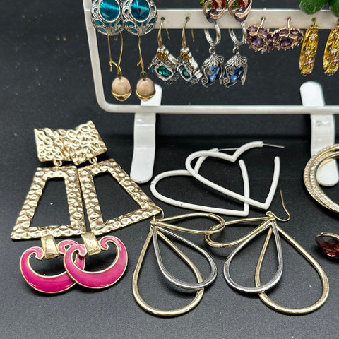 Fashion Costume Jewelry Earring Lot of 24 Pairs Statement Hoops Dangles Crystal