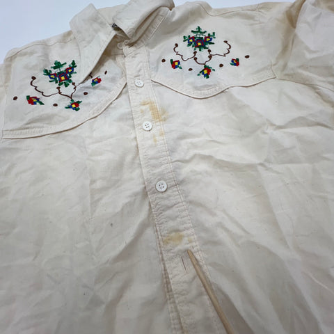 Vintage 90s Madman Cream Embroidered Western Button Up Shirt Men's XL