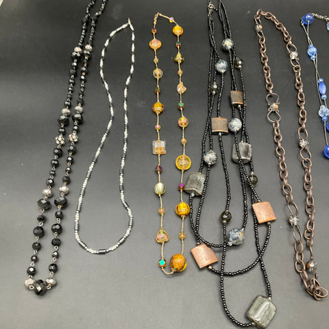Costume Jewelry Necklace Lot of 9 Vintage to Modern Beaded Rhinestone Boho