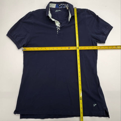 Stenstroms Men's Navy Blue Cotton Pique Polo Shirt Floral Paisley Trim Size M