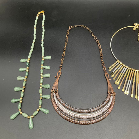 Boho Tribal Statement Costume Jewelry Lot of 7 Necklaces Beaded Shell Collar