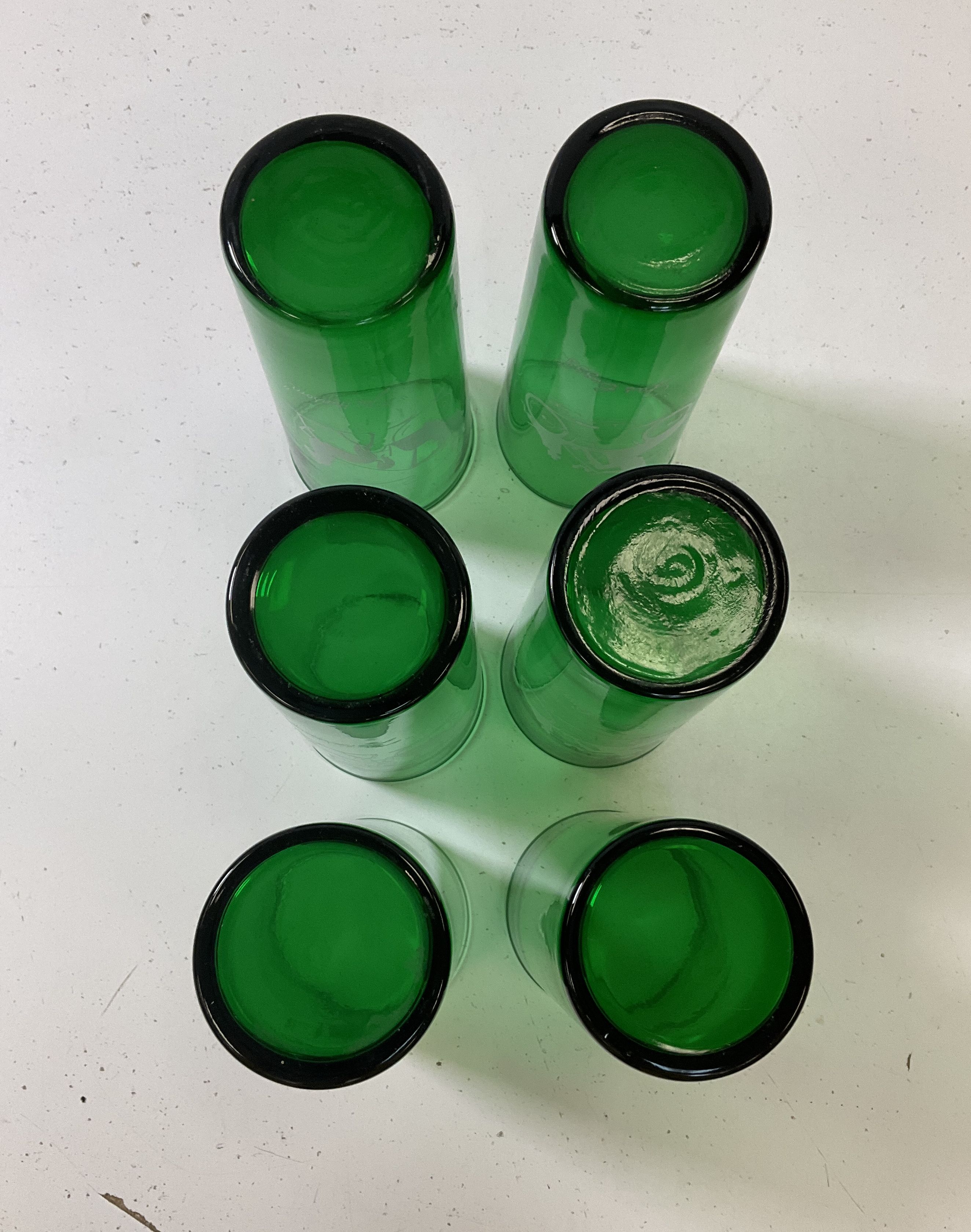 Set Of 6 Vintage Anchor Hocking Gay 90s Forest Green Collins Tumbler Glasses