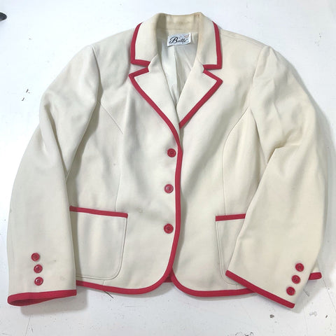 Butte Women's Ivory Blazer Suit Jacket Red Trim Piping & Buttons Vintage Size 16