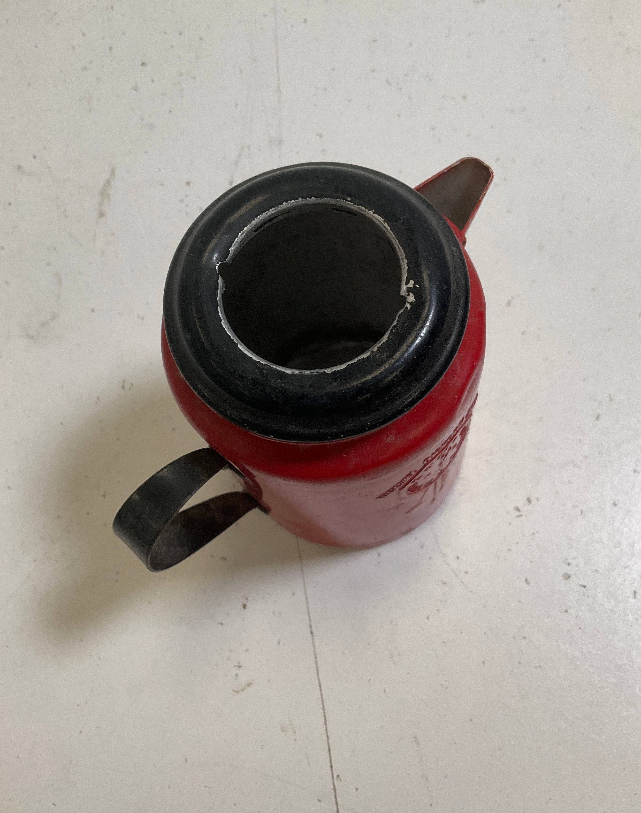 Vintage Red Metal Hickory Dickery Dock Toy Coffee Pot Child's Play Kitchen