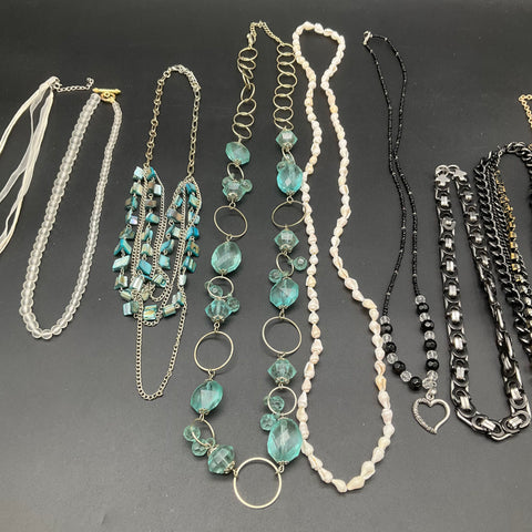 Fashion Jewelry Lot 9 Necklaces Vintage Modern Boho Shell Glass Domino Pendant