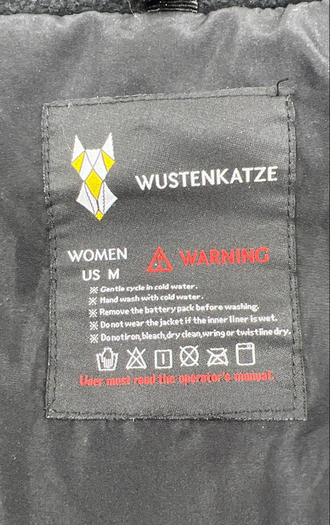 Wustenkatze Women's Black Heated Jacket Full Zip Hooded with Battery Sz M