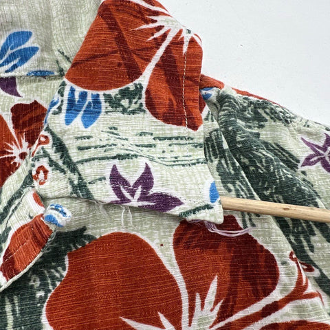 Pendleton Gray Red Hawaiian Floral Palm Tree Button Up Shirt Women's XXL