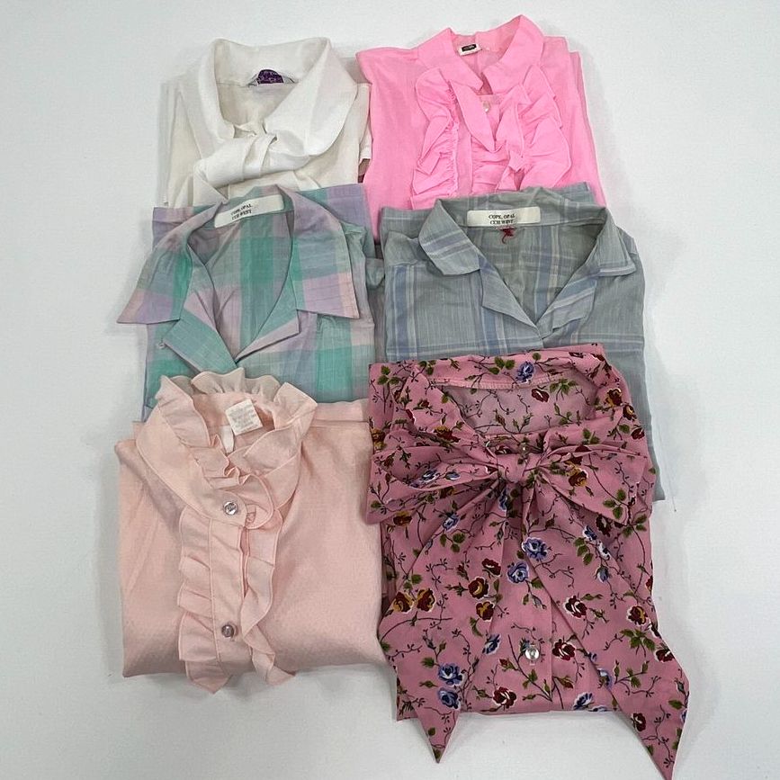 VTG Women's Mixed Brands & Styles Button Up Blouse Lot c1970's Mixed Sizes READ