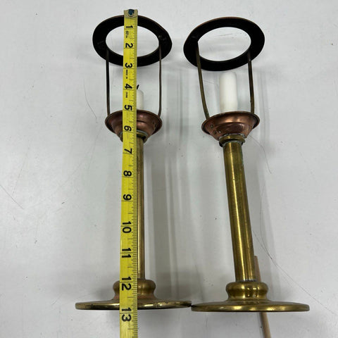 Vintage Brass and Copper Candlesticks Pair Mixed Metal Nautical Style 13"