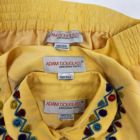 Vintage 80s Adam Douglass Adrianna Papell Silk 3 Pc Shorts Vest Blouse Set