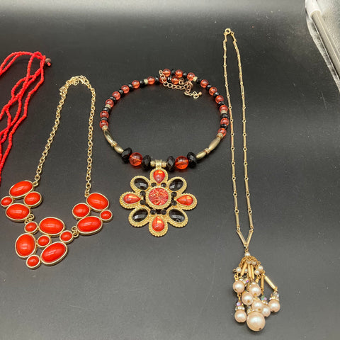 Vintage & Modern Statement Costume Jewelry Lot of 7 Necklaces Bracelet Gold Tone