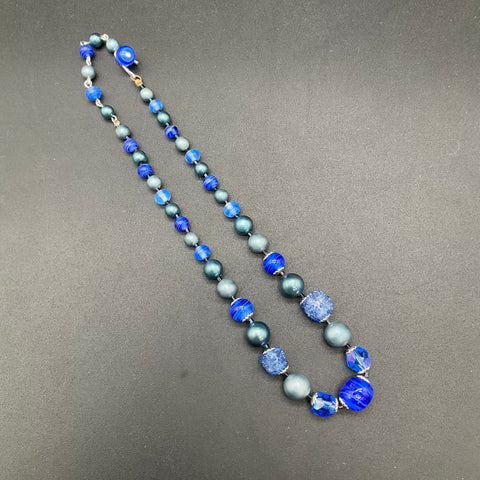 Vintage Trifari Signed Blue Glass & Pink AB Crystal Bead Necklace Lot of 2