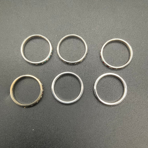Rhinestone Stacking Band Costume Jewelry Lot of 6 Silver Tone Rings Size 8