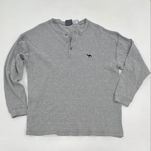 Vintage 90s Camel Waffle Knit Thermal Henley Embroidered Logo Shirt Sz L