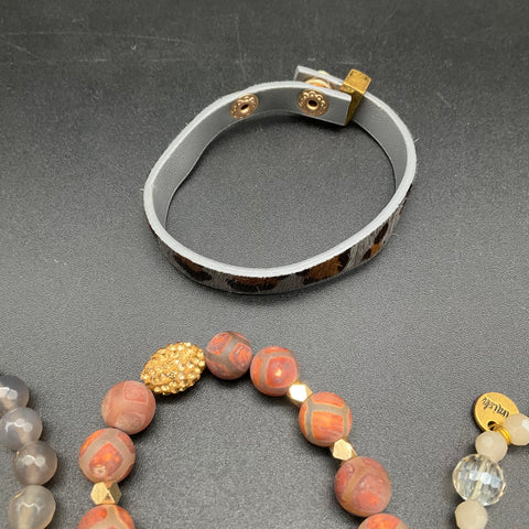 Erimish Bracelet Jewelry Lot of 9 Stackable Boho Beaded Cuff Leopard Print