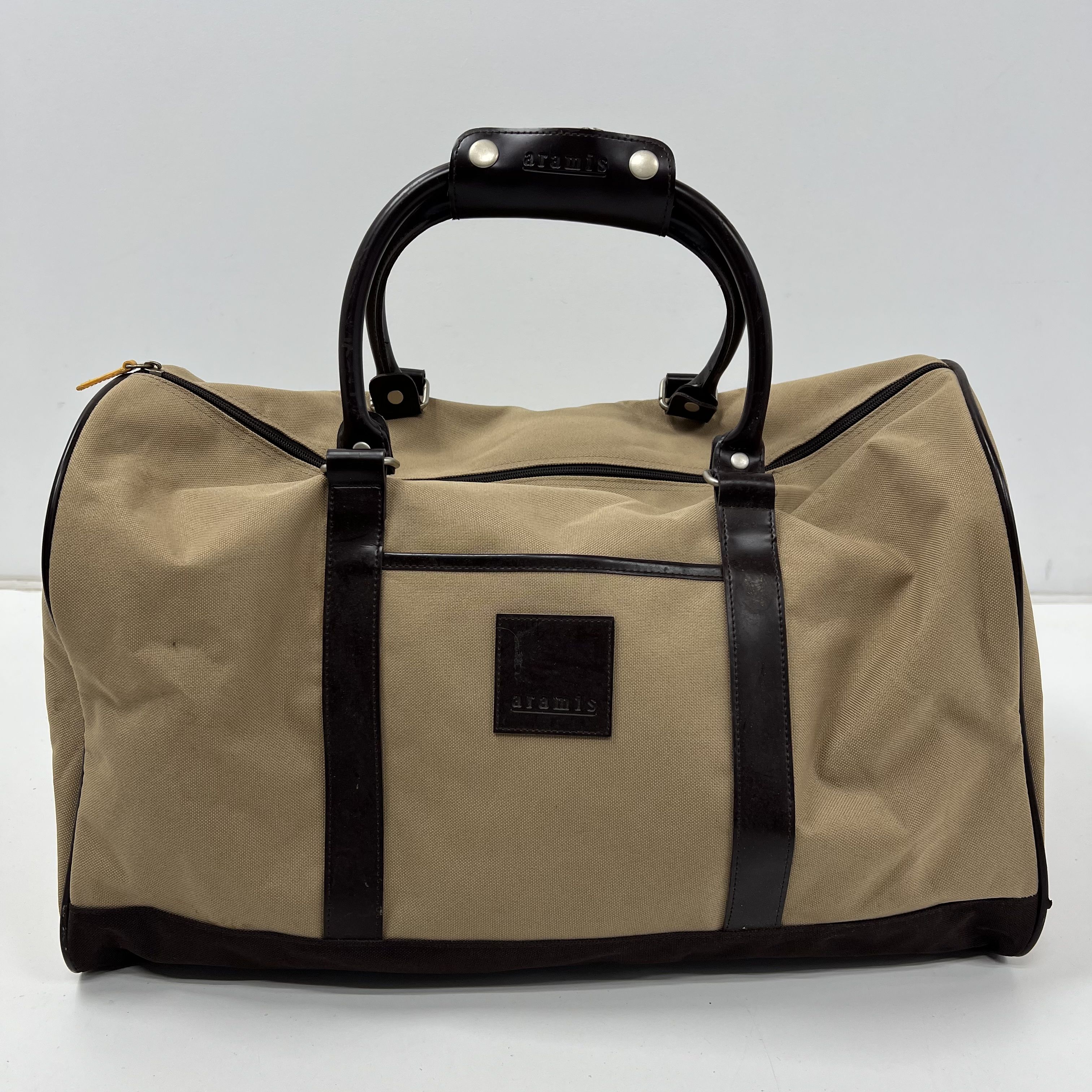 Aramis Cologne Duffle Weekender Bag Tan Brown Canvas *READ