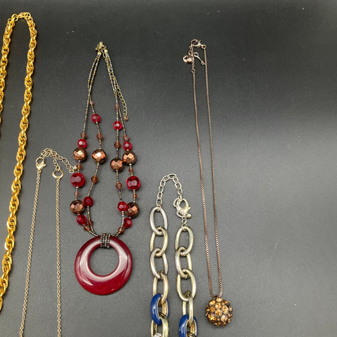 Fossil & Fashion Necklace Lot of 10 Red Gold Tone Bib Chunky Beaded Statement