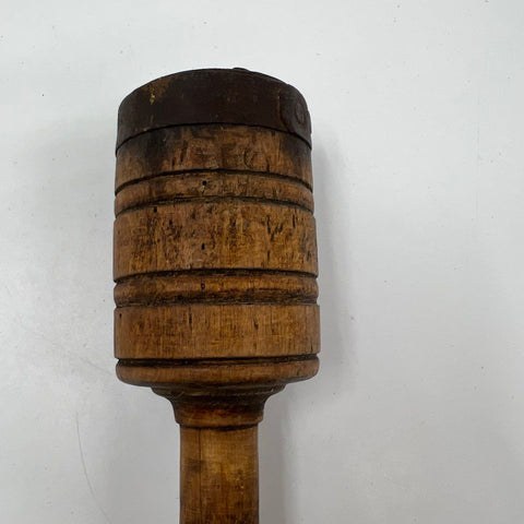 Antique Primitive Wood & Iron Mallet Hammer w/ Hook Bung Starter Farm Tool 17"