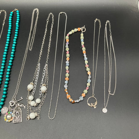 Mixed Fashion Jewelry Lot of 14 Silver Tone Beaded & Enamel Pendants