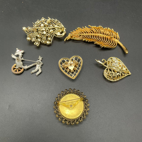Vintage Monet W. Germany Brooch Lot of 6 Rhinestone Portrait Rickshaw Feather