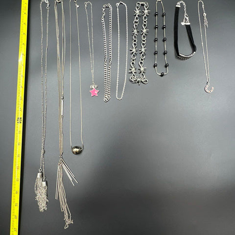 Silver Tone Fashion Necklace Jewelry Lot 10 Pieces Tassel Choker Barbed Wire