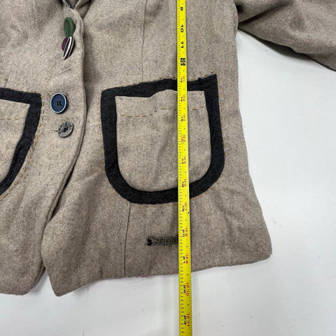 Desigual Women's Tan Gray Wool Blend Art to Wear Blazer Jacket Size 12