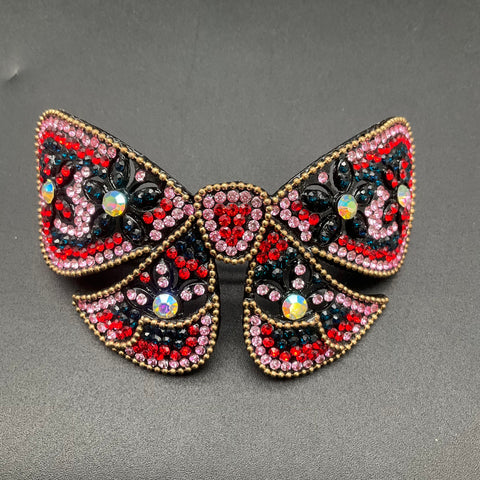 Vintage Style Rhinestone Hair Barrettes Lot of 2 Peacock and Bow Motifs